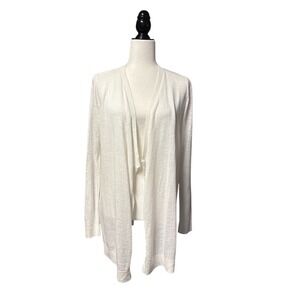 LOFT Women's White Ramie Blend Open Front Long Sleeve Cardigan Sweater M NWT